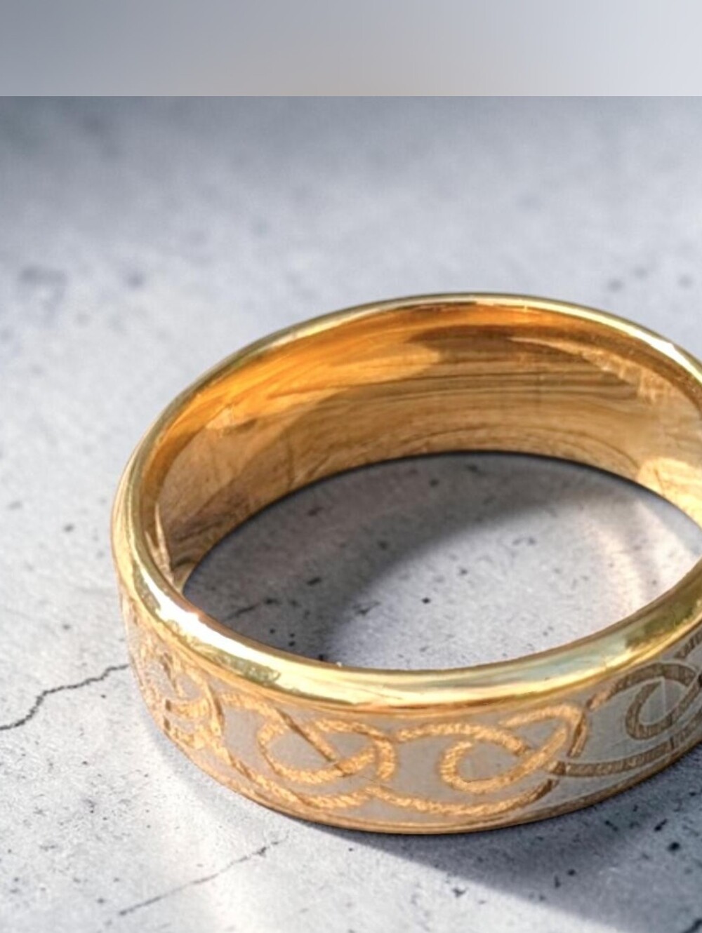 8mm Gold Titanium Etched Celtic Pattern Wedding Ring Band Sz  7, 12.5, 13, 14